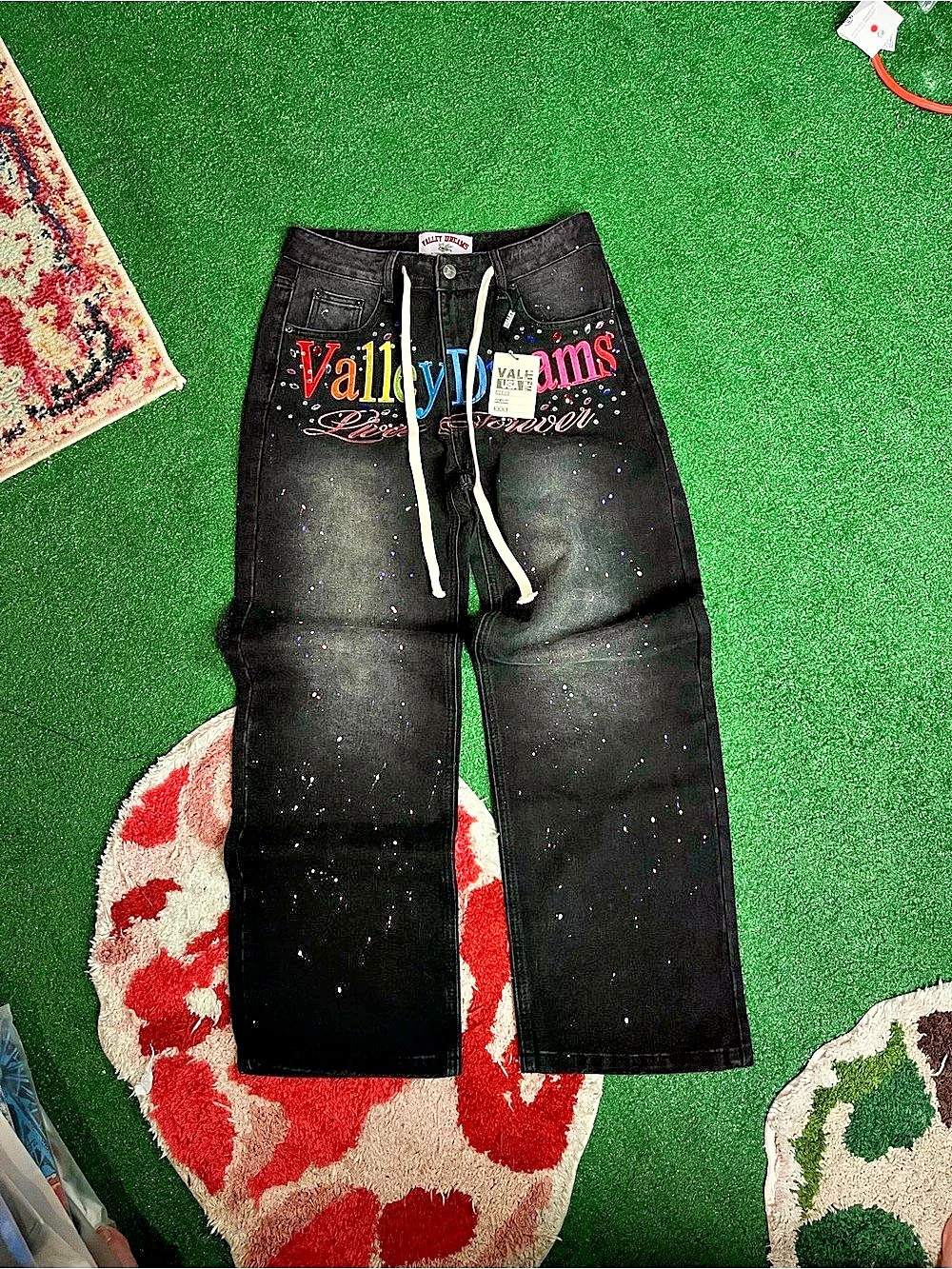 Valley Village Black Graphic Straight Jeans